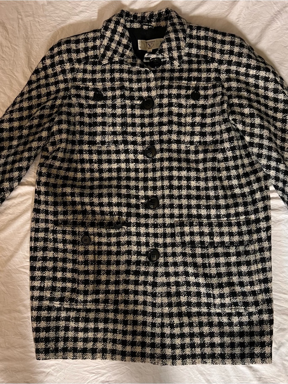 Valentino Miss V Black and beige  Checked Pea Coat